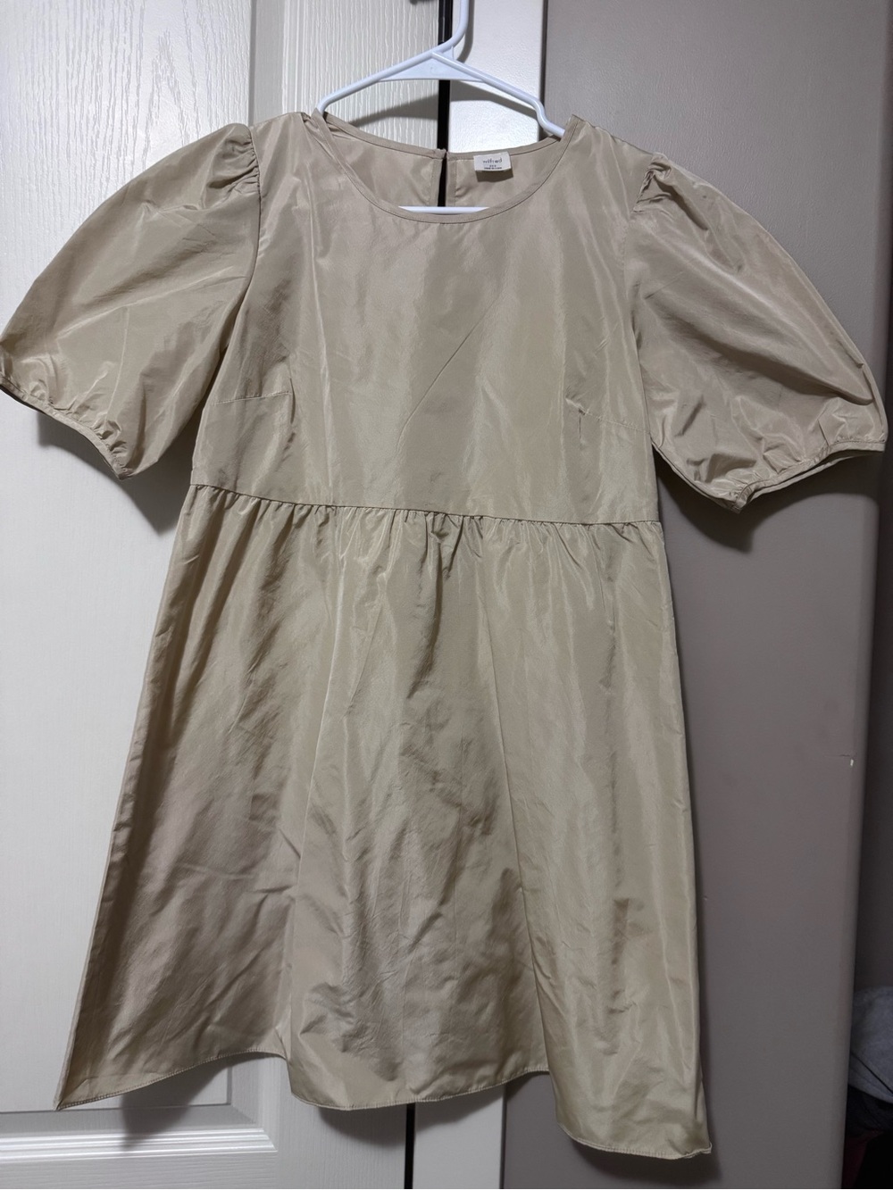 NW Wilfred Beige Puff-Sleeve Midi Dress